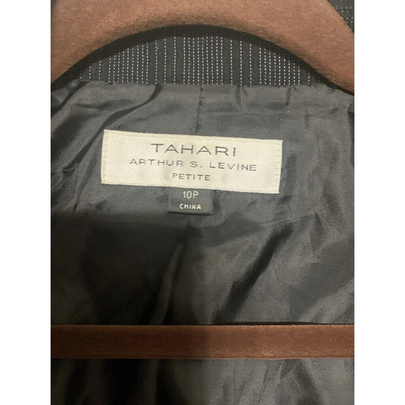 Tahari Arthur S Levine Blazer Jacket Sz 10P Black Striped W Turquoise Career - Picture 8 of 9